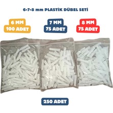 CATEKSSS Plastik Dübel Seti (6mm-7mm-8mm) Yüksek Dayanıklı Duvar ve Beton Montaj Dübeli - 250 Adet - 32’li Paket