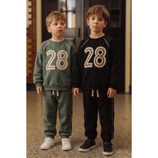 Cigit Şardonlu Karyoka Detaylı Baskılı Sweatshirt Takım 2-10 Yaş Antrasit