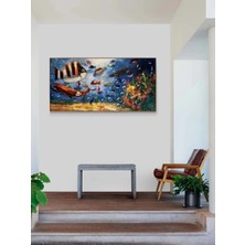 Simurg Sanatevi Balıkların Mavi Dünyası Yağlı Boya Tablosu - Tuval Üzerine El Yapımı - 180 x 90 cm