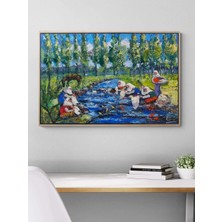 Simurg Sanatevi Çamaşır Yıkayan Kadınlar Yağlı Boya Tablosu - Tuval Üzerine El Yapımı - 90 x 60 cm
