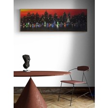 Simurg Sanatevi Şehrin Işıkları Yağlı Boya Tablosu - Tuval Üzerine El Yapımı - 150 x 50 cm