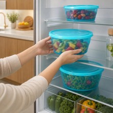 Emvora Home Tuffex Polo Small 3'lü Kapaklı Yuvarlak Saklama Kabı Seti 900/2000/3750 ml Turkuaz