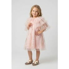 Sırrı Kız Çocuk Pembe Yıldız Tüllü Abiye Elbise + Tül Bolero 3-7 Yaş