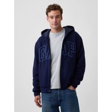 Gap Erkek Lacivert Relaxed Logo Sherpa Astarlı Fermuarlı Sweatshirt