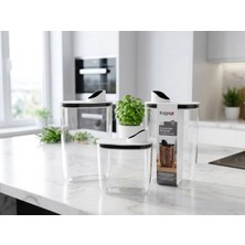 Emvora Home Emv Premium Erzak Saklama Kabı 3'lü Set (2X2100 ml + 1X1300 Ml) Mutfak Düzenleyici Kuru Gıda Saklama Kabı