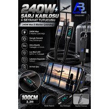 ApolloBell 240W Süper Hızlı Şarj Kablosu + Seyahat Tutucusu 5A Hızlı Şarj E-Marker Çip Gerçek Zamanlı Güç Göstergeli Ultra Esnek Leke Dayanıklı Silikon Ice Mavi LED Siyah 100 cm/3.3 ft CCH23-007