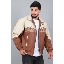 Stil Kombin Baskılı Çift Renk Oversize Suni Deri Mont Kmd 882_50531