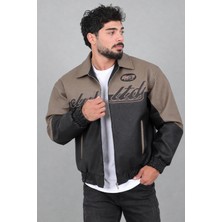 Stil Kombin Baskılı Çift Renk Oversize Suni Deri Mont Kmd 882_50531