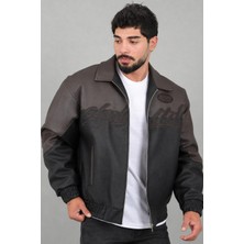 Stil Kombin Baskılı Çift Renk Oversize Suni Deri Mont Kmd 882_50531