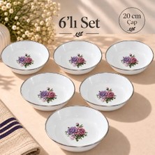 6 Lı Set Emaye Muhallebi Tabak 20 cm Desenli Yemek Kahvaltı Tabak Desenli Salata Cips Tabak Kase
