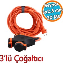 Tr Seyyar Topraklı 3'lü Grup Priz Fiş 20 Metre Cca Kablo Uzatma Kablosu 3x2.5 mm Monofaze Çoğal