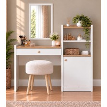 Noiss Home Decor Vera Aynalı Makyaj Masası - Çekmeceli Raflı Dolaplı Tuvalet Masası