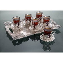 Fair Home Çay Sunum Seti Lale Desenli Tepsili Metal Gümüş