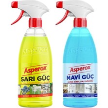 Asperox Mavi Güç Ultra Kireç ve Pas Sökücü 1000 ml x Sarı Güç Ultra Yağ Çözücü 1 Lt Sprey Etkili Temizlik