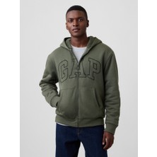 Erkek Haki Relaxed Gap Logo Sherpa Astarlı Fermuarlı Sweatshirt