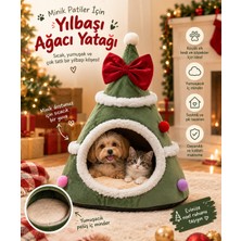 Loi & Lui Pets Noel Yılbaşı Ağacı Tasarımlı Küçük Irk Kedi Köpek Yuvası - Yumuşak Minderli, Yavru Kedi ve Köpek Yatağı (37X37X47 Cm)