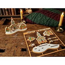 Tozlu Tasarım Yılbaşı Temalı 3D Ahşap Görünümlü Maket Seti – Merry Christmas Kiliseli Gingerbread Yapboz Kit