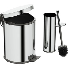 Aqua Bagno Basic Set - Klozet Fırçası + Çöp Kovası 5 L, 2 Parça, Parlak Krom Paslanmaz