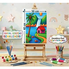 Moranka Çocuk Sayılarla Boyama Tuval Seti Fırça Boya Dahil (Çıtalı) 30X40 cm -Şelale