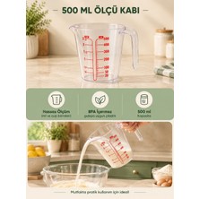 Mapple Home 500 ml Ölçü Kabı – Dereceli Şeffaf Mutfak Ölçü Sürahisi, Hassas Ölçüm Kabı