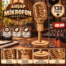Algwood 138 Parçalı Ahşap Mikrofon Maketi 12X12X21 cm Retro Tasarım Dekoratif Hobi Maketi