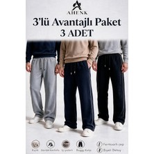 Erkek 3'lü Avantajlı Paket Şardonlu Baggy Içi Polarlı Eşofman Altı Beli Lastikli Rahat Kalıp