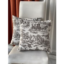 Pyramid Home Toile De Jouy Fransız Köylü Desenli Çift Taraflı Dekoratif 2'li Kırlent Kılıfı 43X43 cm