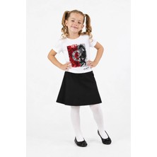Nats Kids Kız Çocuk Atatürk Baskılı Tişört Siyah Etek 2'li Takım Türk Bayraklı