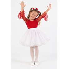 Nats Kids Kız Çocuk 29 Ekim Cumhuriyet Bayramı Kırmızı Beyaz Etekli Tül Detaylı Bluz Takım