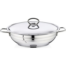 Saften Bestinox 30x9 cm Tel Kulplu Çelik Kapaklı Çelik Kısa Tencere-6.35 Litre
