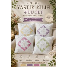 East West Trading El Işi Fermuarlı 4'lü Küçük Yastık Kılıfı Seti Nakış Detaylı Dekoratif Koltuk Yastık Kılıfı