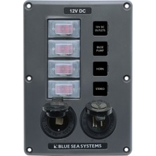 Blue Sea Systems 12V Dc Su Geçirmez Sigorta Paneli 4'lü USB + Çakmaklık 4321