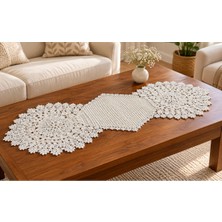 East West Trading Krem El Işi Dantel Runner Sehpa Örtüsü 85X35 cm – Çiçek Motifli Örgü Çeyizlik Dekoratif Masa Örtüsü