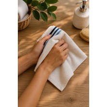 East West Trading Doğal Pamuklu Mavi-Lacivert Çizgili El Havlusu 31,5X46,5 cm Banyo Mutfak Havlusu