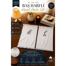 East West Trading E ve L Harf Işlemeli 2'li El Havlusu Seti %100 Pamuk Saçaklı Dekoratif Havlu Seti 45X30,5 cm