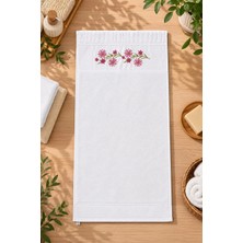 East West Trading Lüks Pembe Çiçek Nakışlı 100% Pamuk El ve Yüz Havlusu (41X79 Cm) Banyo Havlusu