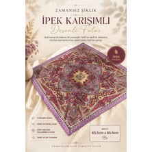 East West Trading Ipek Karışımlı Tırtıklı Kenarlı Etnik Desenli Kare Fular 65,5 x 65,5 cm Yumuşak Dokulu Kadın Boyun Fuları