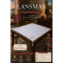 East West Trading El Yapımı Püsküllü Ince Tafta Kare Masa Örtüsü 106,5 x 105,5 cm Gold Nakış Işlemeli Dekoratif Masa Örtüsü