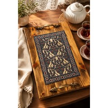 East West Trading Ahşap Seramik Desenli El Yapımı El Işi Tutma Saplı Dekoratif Servis Tepsisi 44,5 x 29 x 1,5 cm