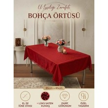 East West Trading 85X85 cm Bordo Saten Bohça Örtüsü El Işi Iğne Oyalı Özel Tasarım Çeyizlik