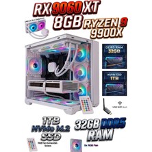 Comloji Ga-Deluxe White Rx 9060XT 8gb Ryzen 9 9900X 32GB Ddr5 1tb M.2 Sıvı Soğutmalı Beyaz Masaüstü Oyun Bilgisayarı