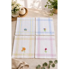 East West Trading 4'lü Çiçek Desenli Pamuklu Yemek Peçetesi Seti 29,5 x 49,6 cm Nakış Işlemeli Mutfak ve Sofra Peçetesi