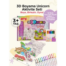 Let's Unicorn 3D Boyama Aktivite Seti 12 Renk Keçeli Kalem (Boyanabilir 3D Figür + Puzzle · Boya Birleştir Oyna)