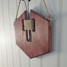 Gy Atelier Rustik Altıgen Ahşap Duvar Saksısı, El Yapımı Çam, 18X18 Cm, Cam Tüp Vazolu, Ip Detaylı, Dekoratif Ev Aksesuarı (Antik Mese)