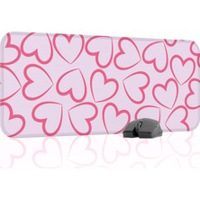 Gy Atelier Kalp Desenli Dikişli Kenar Oyuncu Gaming Mouse Pad Kauçuk Kaymaz Taban Mousepad (V3, 70X30 Xl)