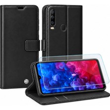 Gy Atelier General Mobile 20 Pro Ile Uyumlu Cüzdanlı Kartlıklı Standlı Kapaklı Suni Deri Telefon Kılıfı ve Ekran Koruyucu Cam Seti - Siyah