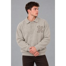 Stil Kombin Baskılı Düğmeli Oversize Kışlık Kazak Dp 16622_10068