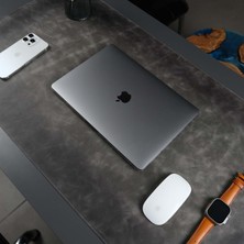 Gy Atelier Jersey Lüks Deri Masa Pedi - Hakiki Dana Derisi Kaymaz Masa Matı 91X48CM &amp; 37X80CM Büyük Mouse Pad Gaming Ofis Ev Masaüstü Koruyucu (Gri, 91X48CM)