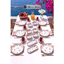 Gy Atelier Flora Lüx Seramik 20 Parça 6 Kişilik Kahvaltı Takımı Seti
