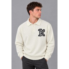Stil Kombin Baskılı Düğmeli Oversize Kışlık Kazak Dp 16622_10068